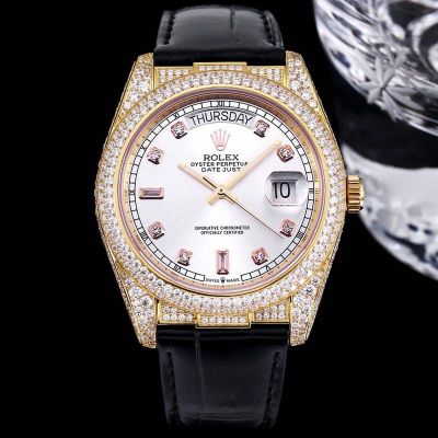 GB Factory ROLEX DayDate II Alligator Leather Gold Diamond 40mm Watch